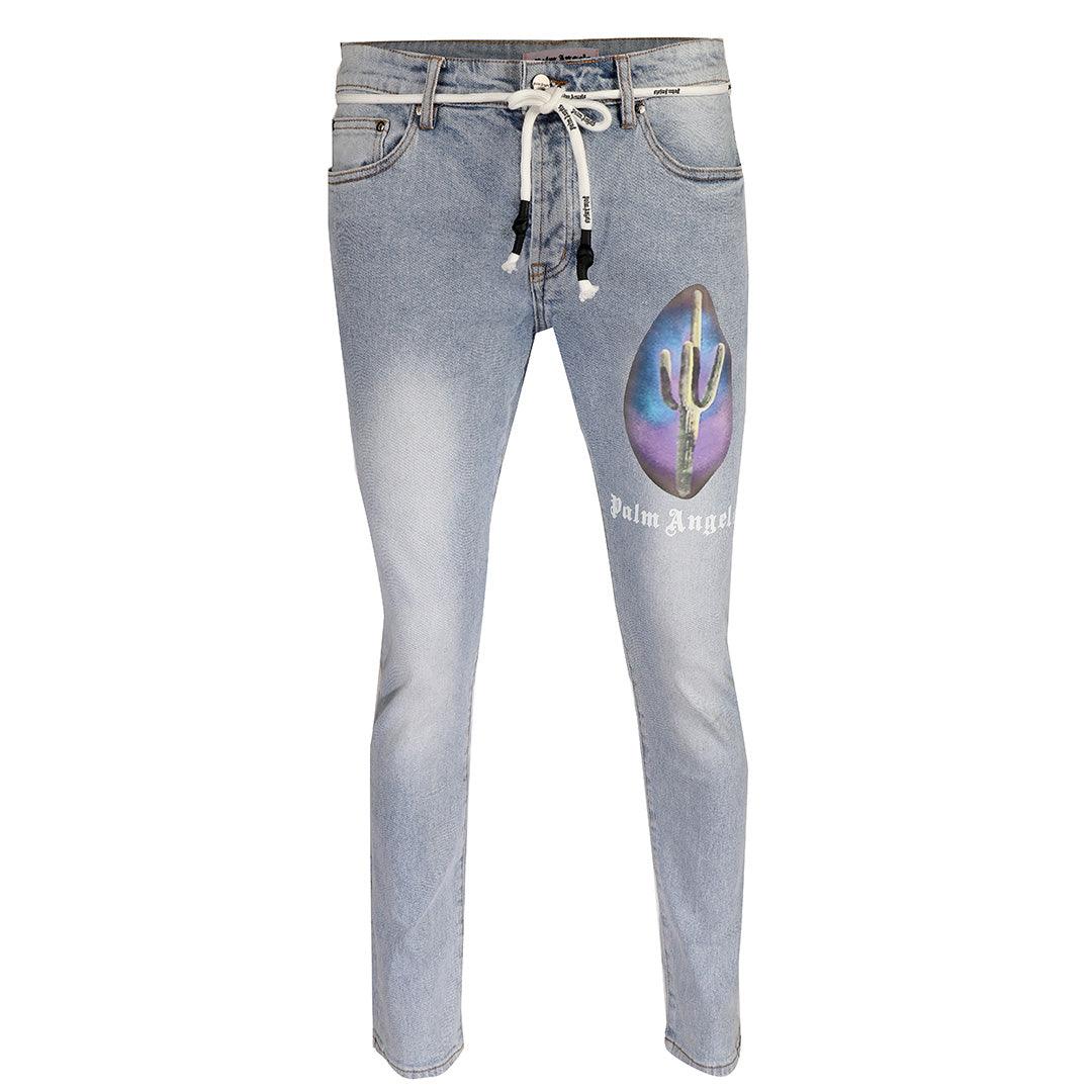 Authentic Men's Denim With Palm Angels Back Print Jeans- Blue - Obeezi.com