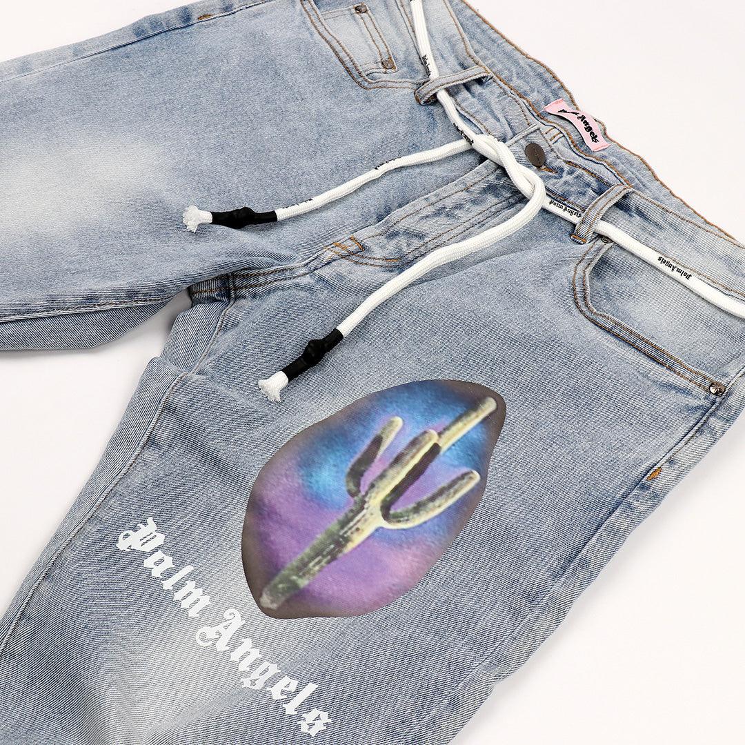 Authentic Men's Denim With Palm Angels Back Print Jeans- Blue - Obeezi.com