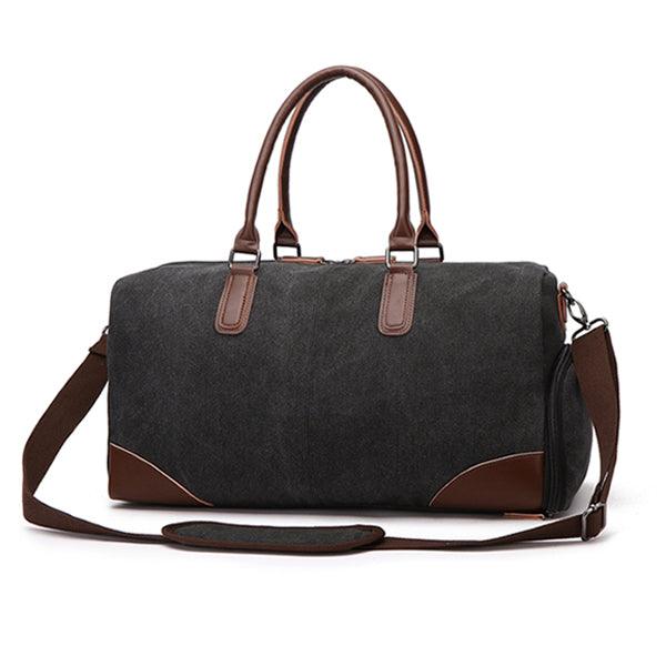 Authentic Unisex Leather And Canvass Mini Travelers Bag- Black - Obeezi.com