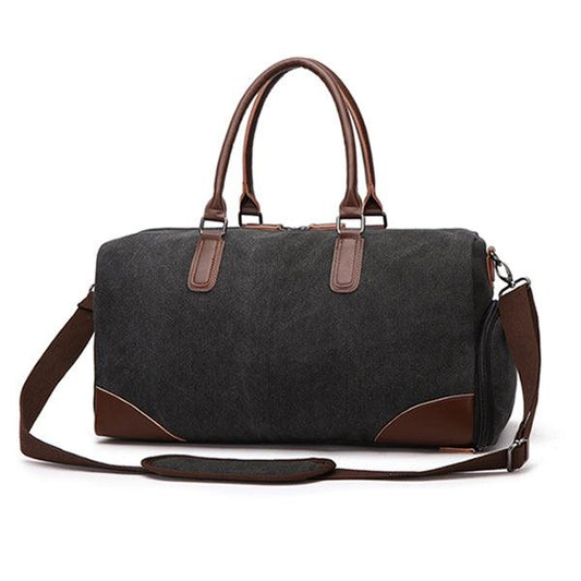 Authentic Unisex Leather And Canvass Mini Travelers Bag- Black - Obeezi.com