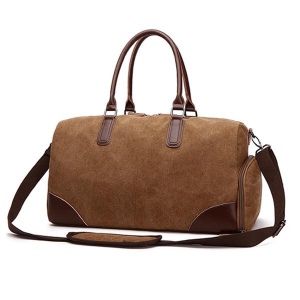 Authentic Unisex Leather And Canvass Mini Travelers Bag- Brown - Obeezi.com