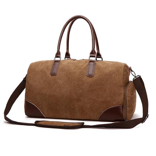 Authentic Unisex Leather And Canvass Mini Travelers Bag- Brown - Obeezi.com