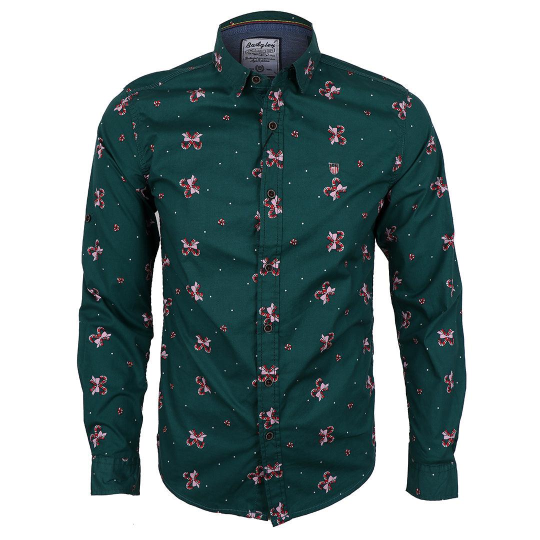 Badgley Cotton-blend Long Sleeve Shirt with Classic Designs- Green - Obeezi