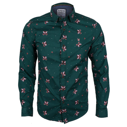 Badgley Cotton-blend Long Sleeve Shirt with Classic Designs- Green - Obeezi