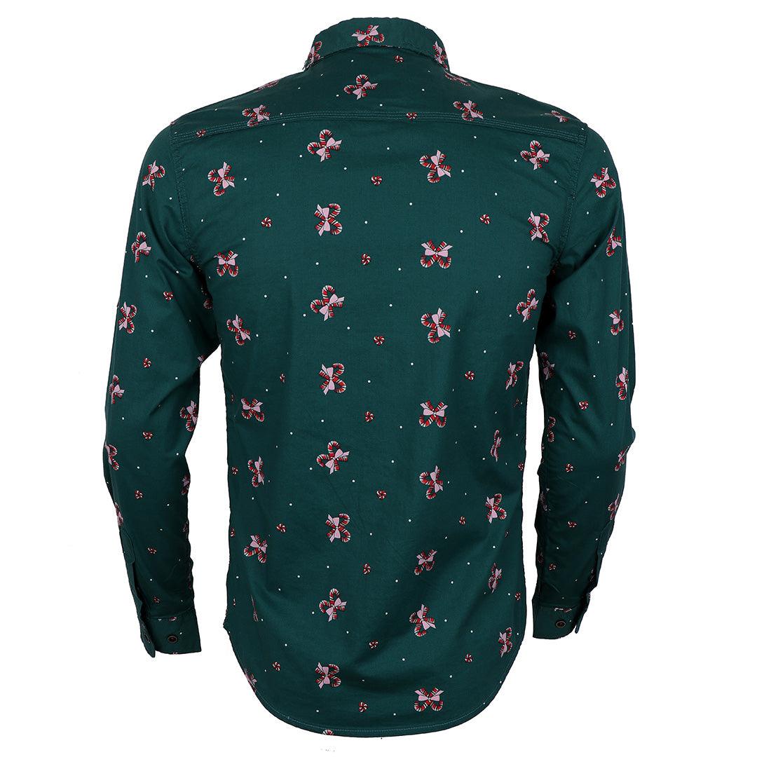 Badgley Cotton-blend Long Sleeve Shirt with Classic Designs- Green - Obeezi
