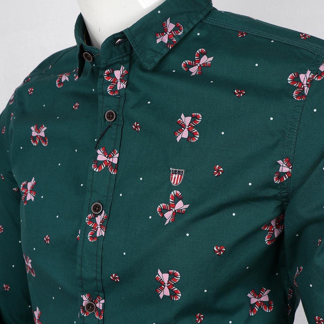 Badgley Cotton-blend Long Sleeve Shirt with Classic Designs- Green - Obeezi