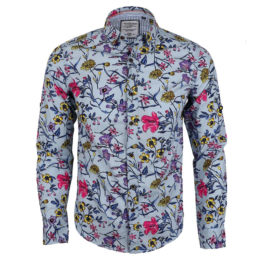 Badgley Executive Floral Print Blue Long Sleeve Shirt - Obeezi