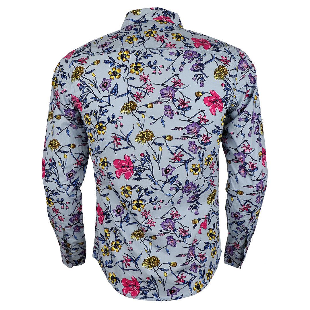 Badgley Executive Floral Print Blue Long Sleeve Shirt - Obeezi