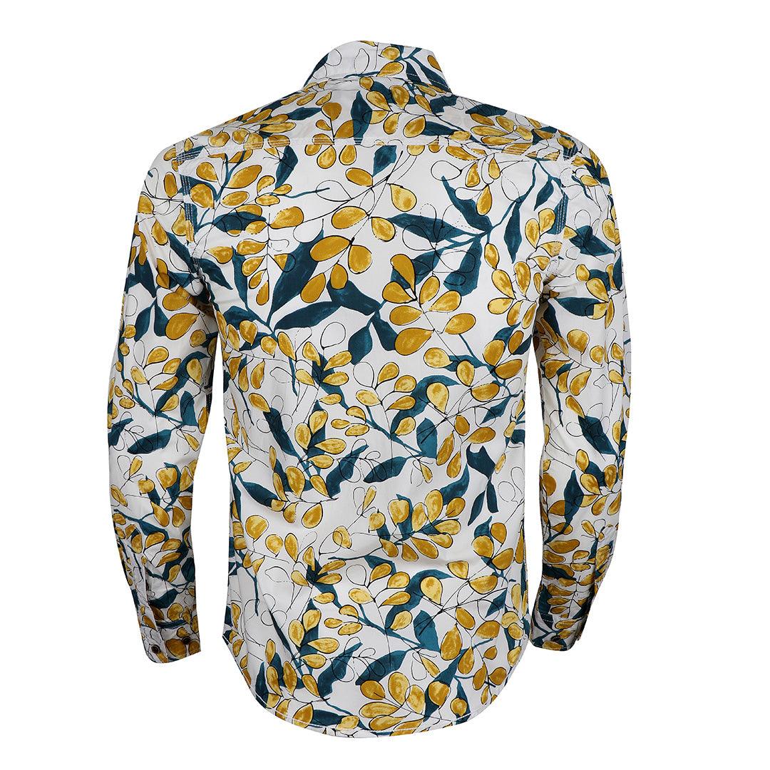 Badgley Finest Quality Yellow Floral Print LongSleeve White Shirt - Obeezi.com