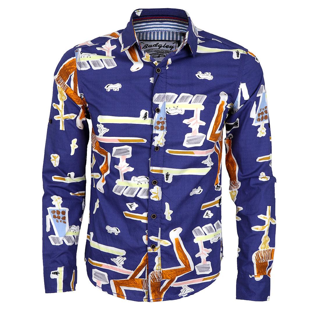 Badgley High Definition Styled Long Sleeve Shirt- Blue - Obeezi