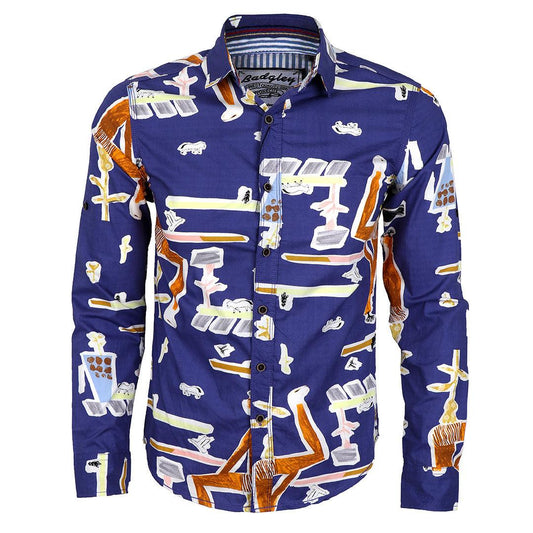 Badgley High Definition Styled Long Sleeve Shirt- Blue - Obeezi