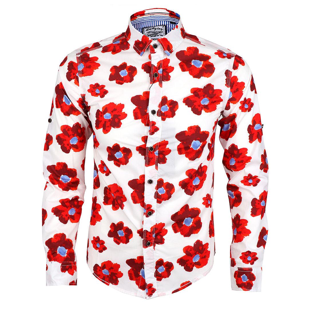 Badgley Men's Classic Flowered Designed LongSleeve Shirt - Obeezi