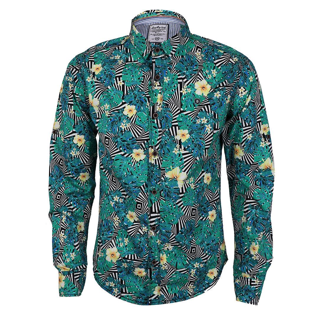 Badgley Quality Closet Trendy Flowered Designed Long Sleeve Shirts-Green - Obeezi