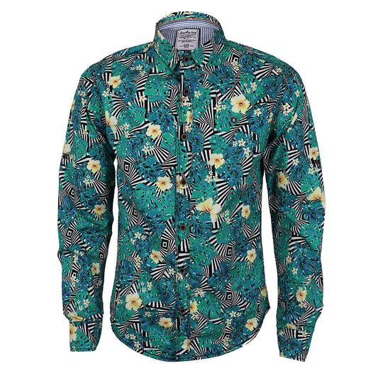 Badgley Quality Closet Trendy Flowered Designed Long Sleeve Shirts-Green - Obeezi