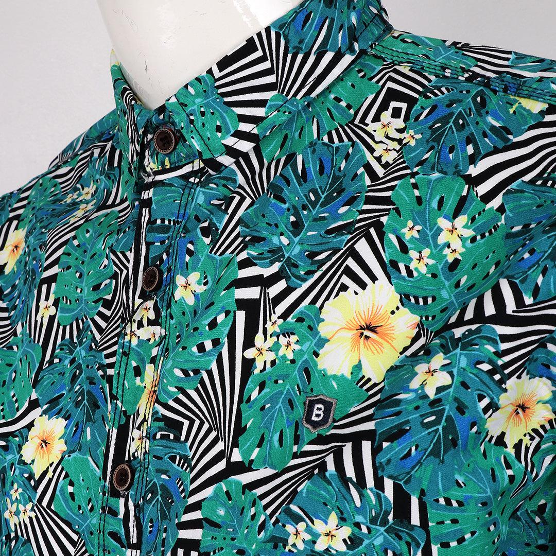 Badgley Quality Closet Trendy Flowered Designed Long Sleeve Shirts-Green - Obeezi