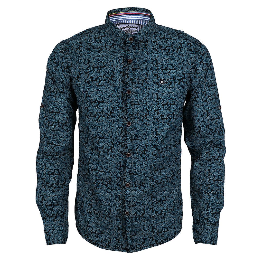 Badgley Rich Closet Floral Print Long Sleeve Shirt-Blue - Obeezi