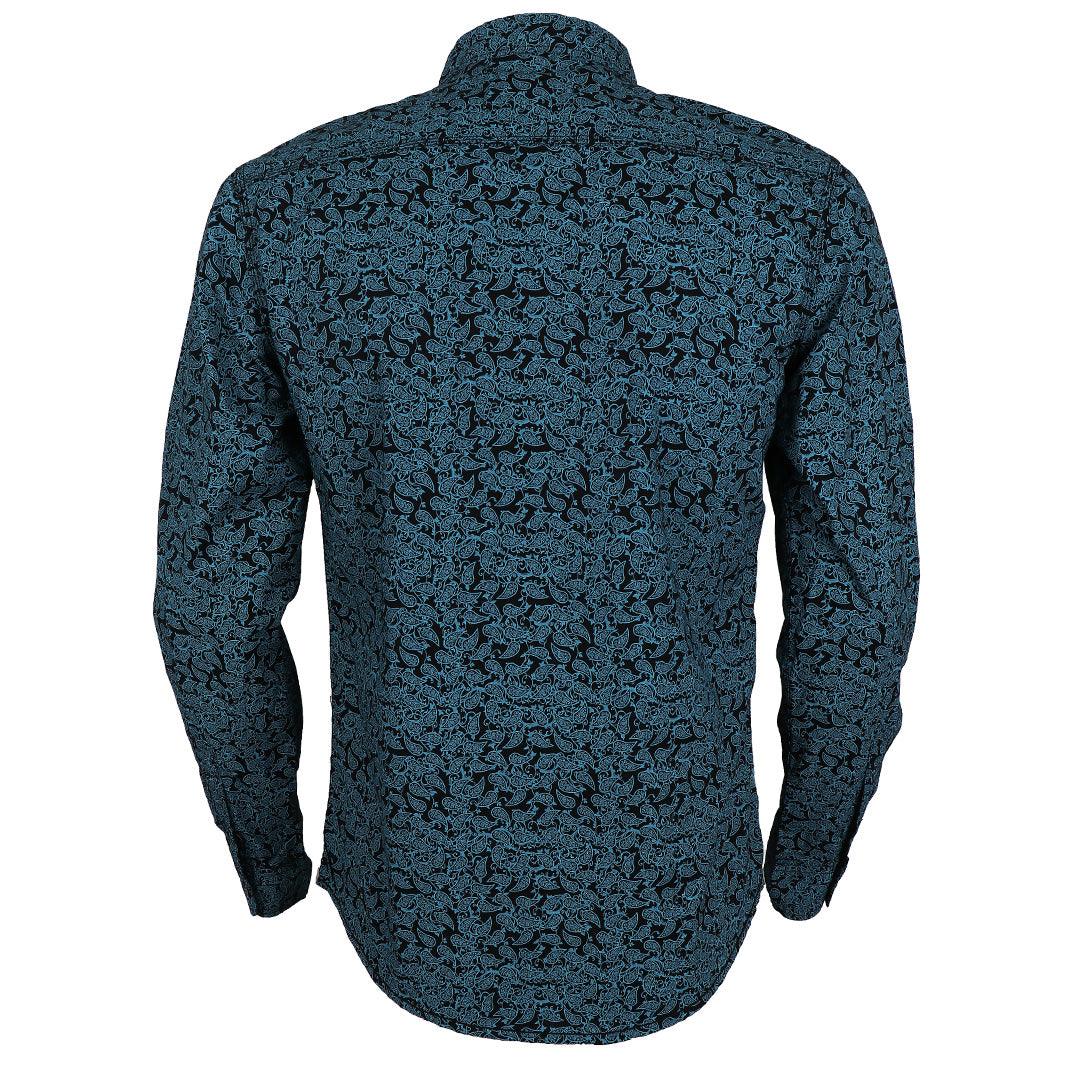 Badgley Rich Closet Floral Print Long Sleeve Shirt-Blue - Obeezi