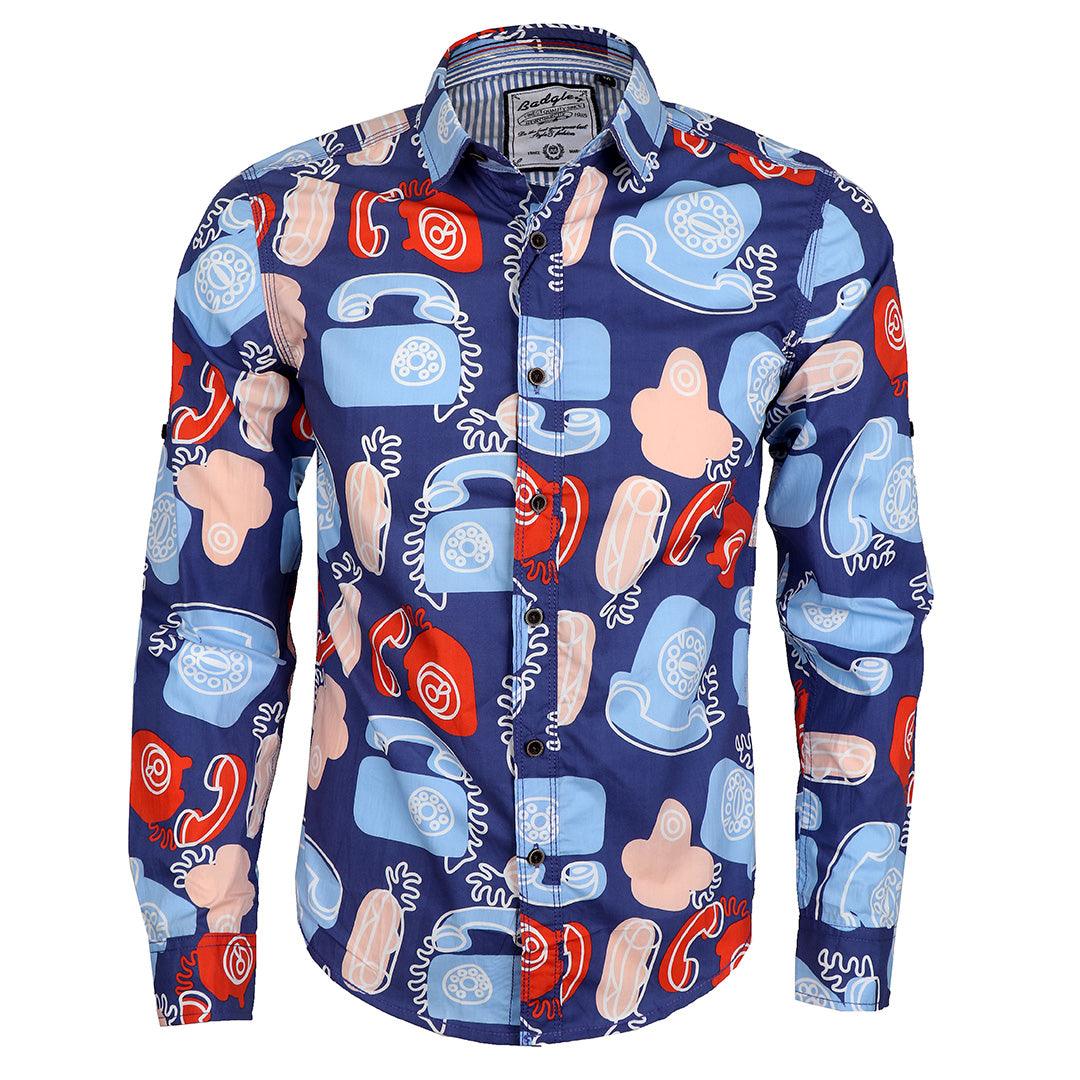 Badgley Trendy New York Fit Blue Long Sleeve Shirt - Obeezi