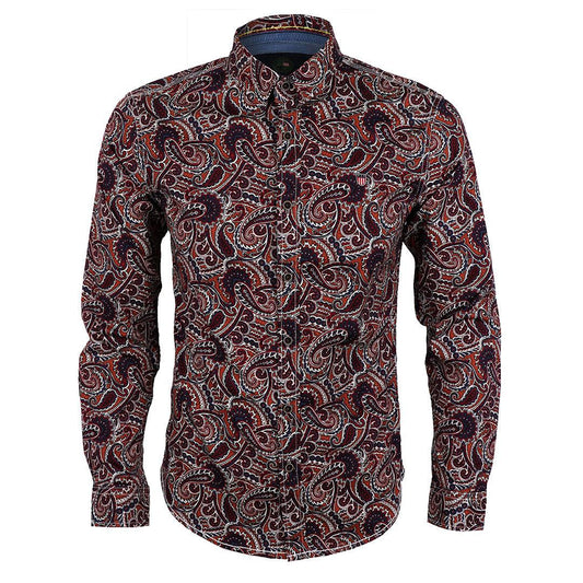 Badgley Vintage Floral Dark Brown Long Sleeve Button Down Shirt - Obeezi