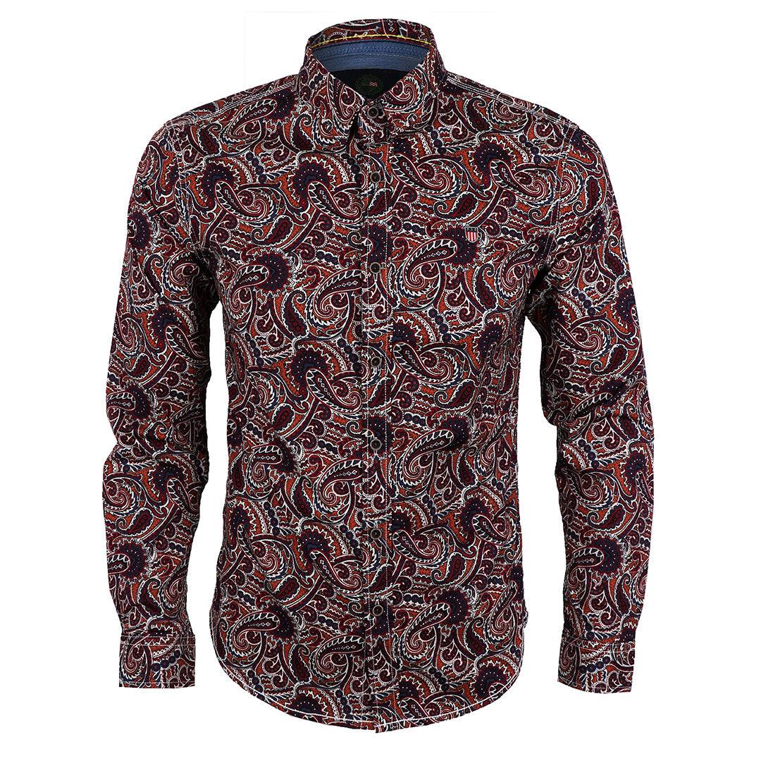 Badgley Vintage Floral Dark Brown Long Sleeve Button Down Shirt - Obeezi