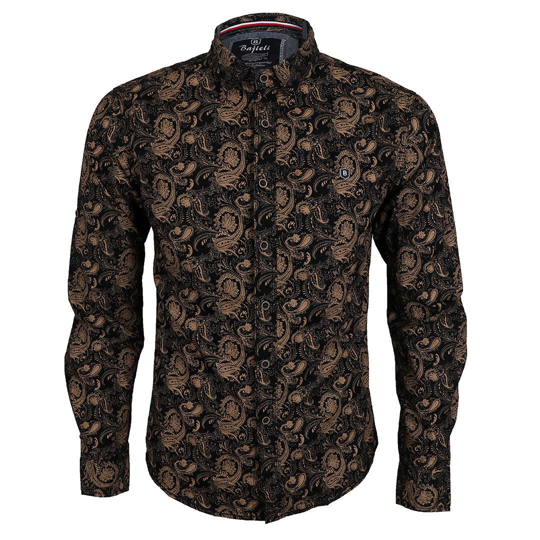Badgley Vintage Floral Dark brown Velvet Long Sleeve Button Down Shirt - Obeezi