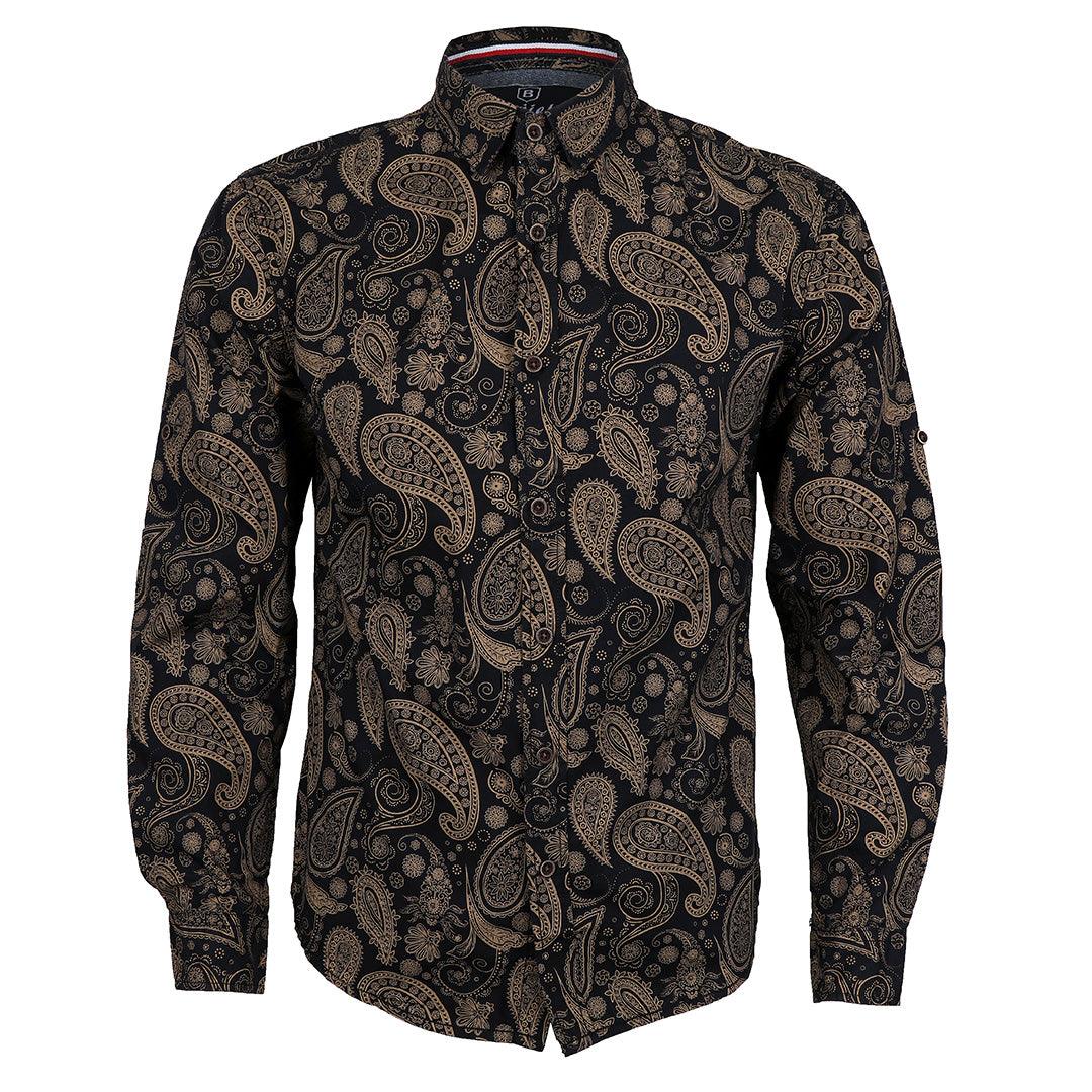 Badgley Vintage Floral Dark brown Velvet Long Sleeve Button Down Shirt - Obeezi