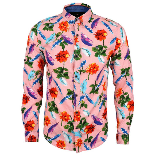 Baijieli Floral Sunflower Button Down Long Sleeve Slim Fit -Brown Orange - Obeezi