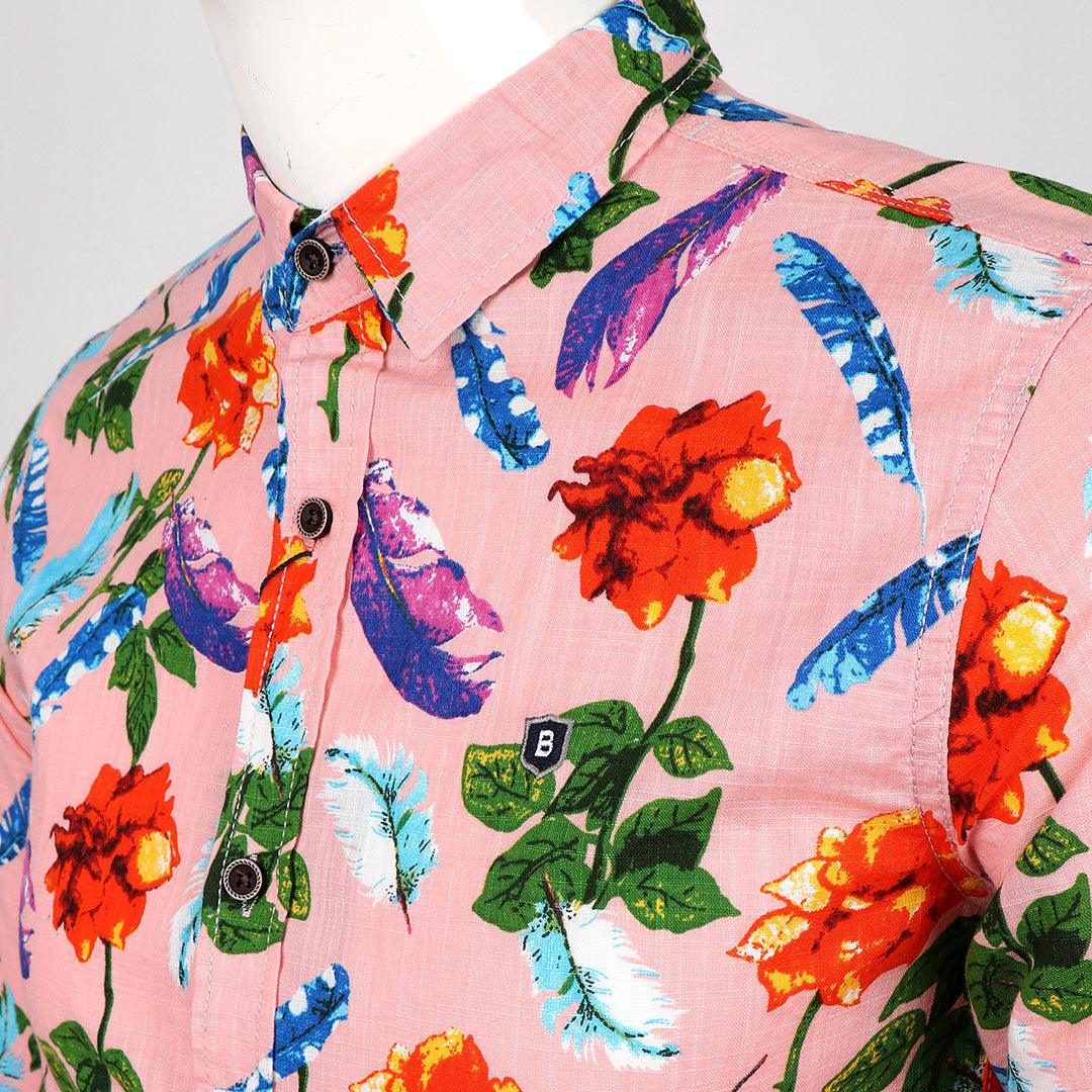 Baijieli Floral Sunflower Button Down Long Sleeve Slim Fit -Brown Orange - Obeezi