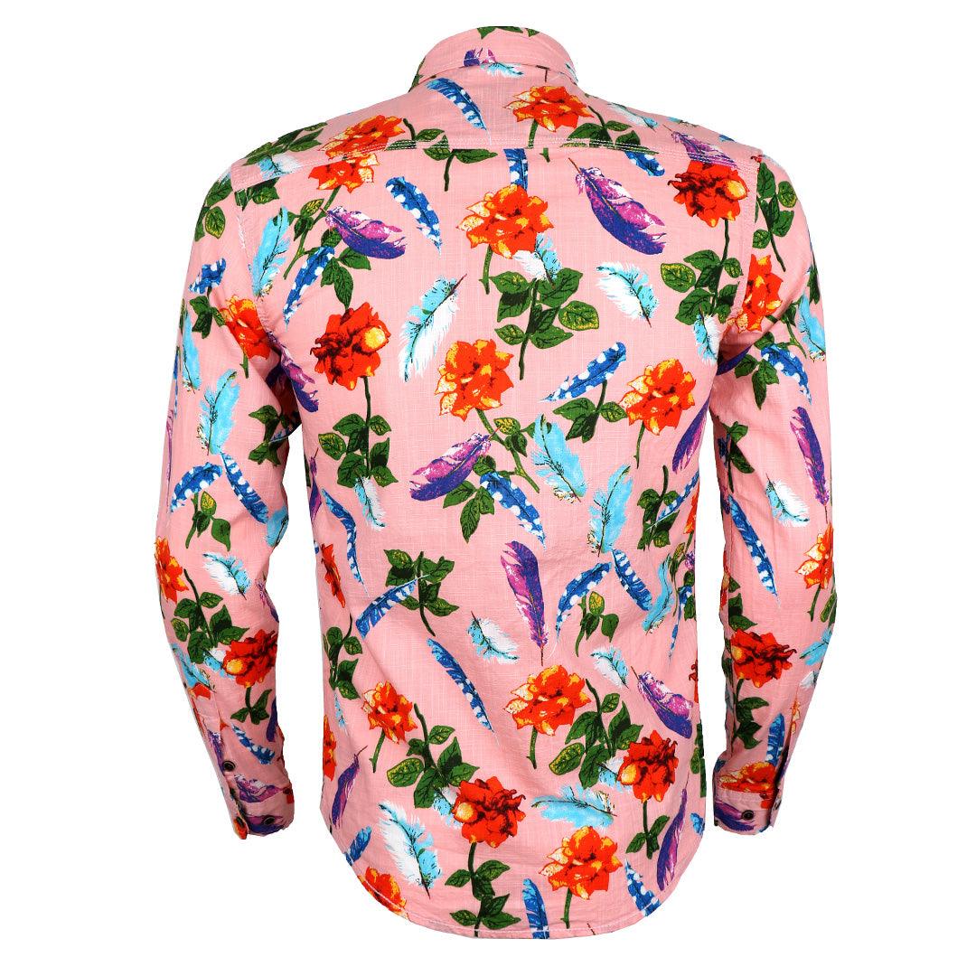 Baijieli Floral Sunflower Button Down Long Sleeve Slim Fit -Brown Orange - Obeezi