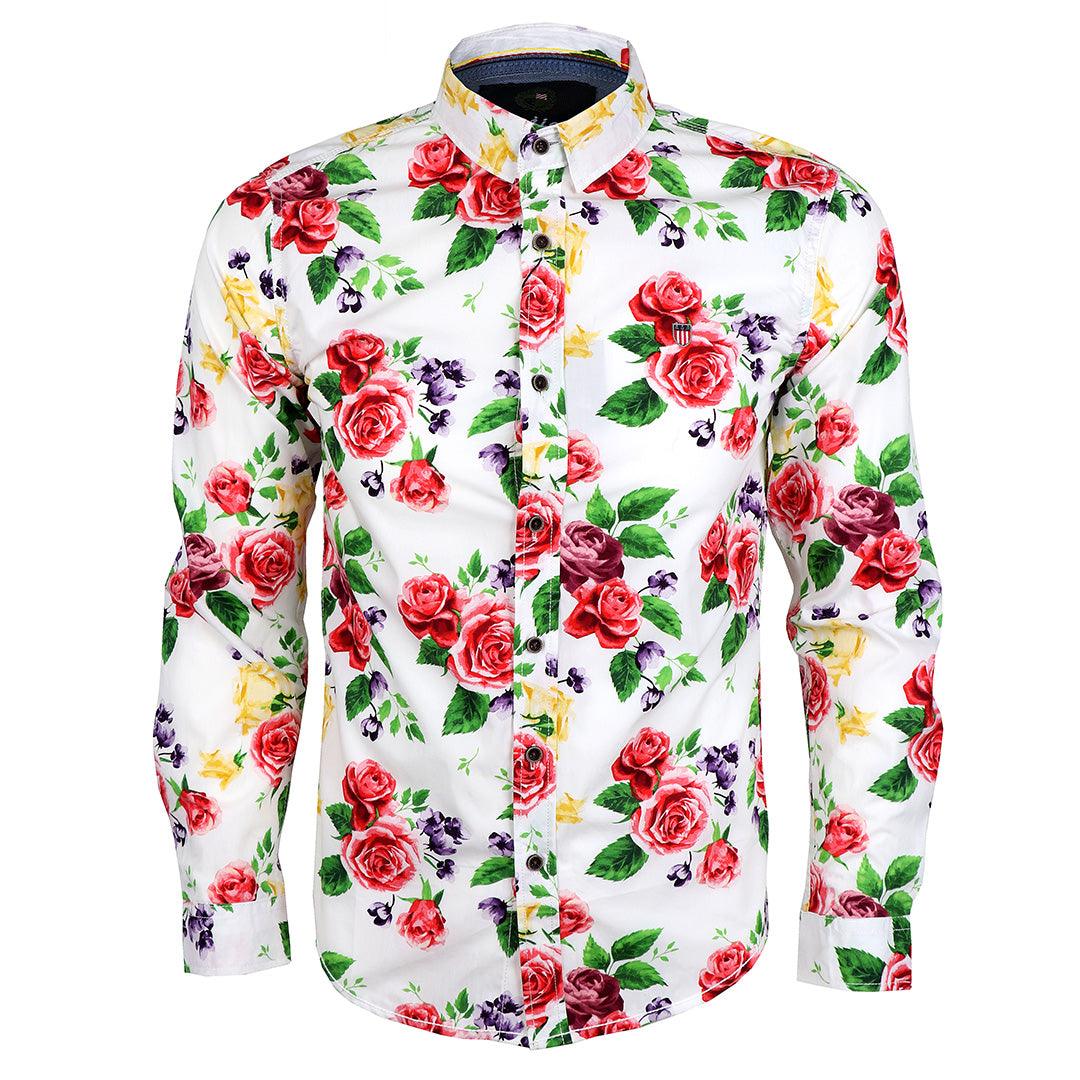 Baijieli Floral Sunflower Long Sleeve Slim Fit Button Up-Brown - Obeezi