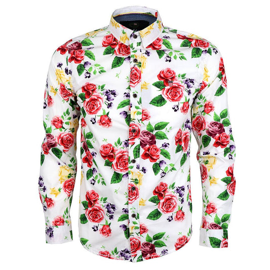 Baijieli Floral Sunflower Long Sleeve Slim Fit Button Up-Brown - Obeezi