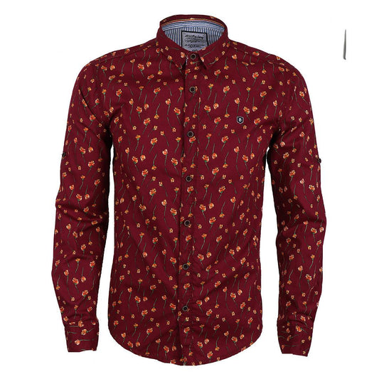 Baijieli Vintage Linen Casual Men Printing Long sleeve Shirts-Red - Obeezi