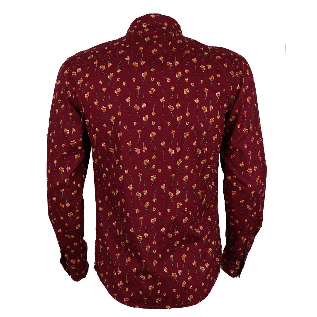 Baijieli Vintage Linen Casual Men Printing Long sleeve Shirts-Red - Obeezi