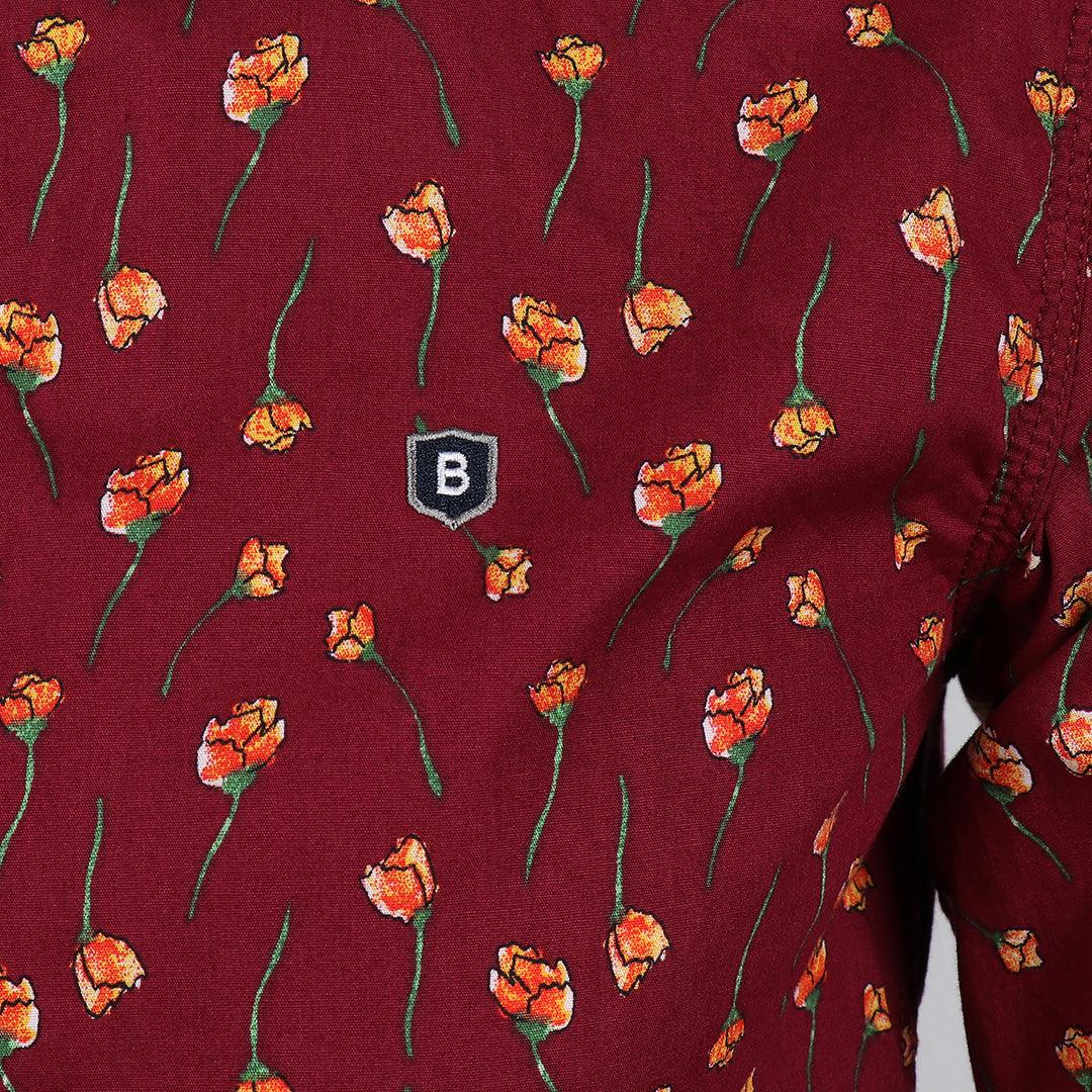 Baijieli Vintage Linen Casual Men Printing Long sleeve Shirts-Red - Obeezi