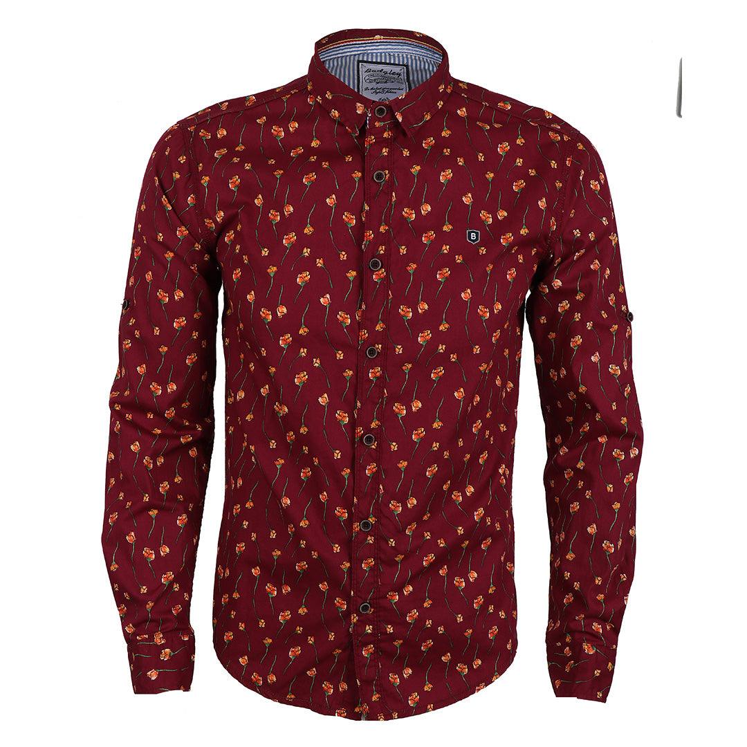 Baijieli Vintage Linen Casual Men Printing Long sleeve Shirts-Red - Obeezi