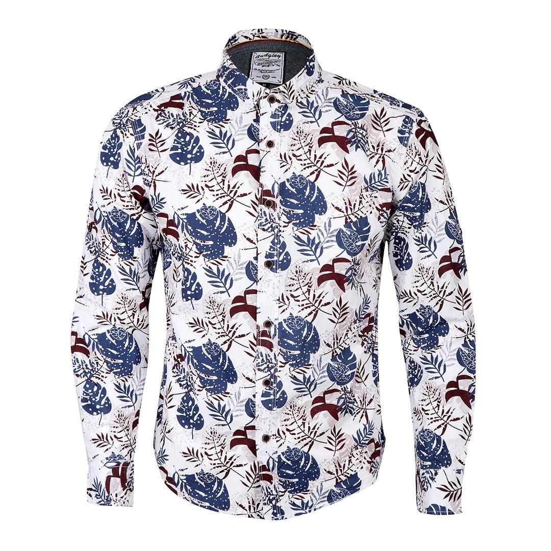 Bajiel Classic Vintage Blue Floral Print Long Sleeve Shirt - Obeezi.com
