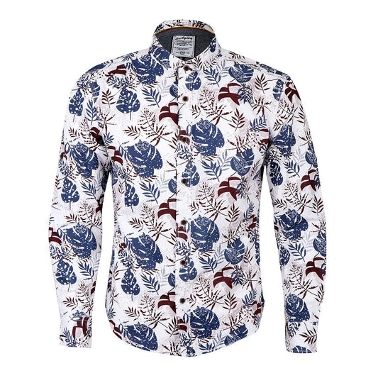 Bajiel Classic Vintage Blue Floral Print Long Sleeve Shirt-Sky Blue - Obeezi