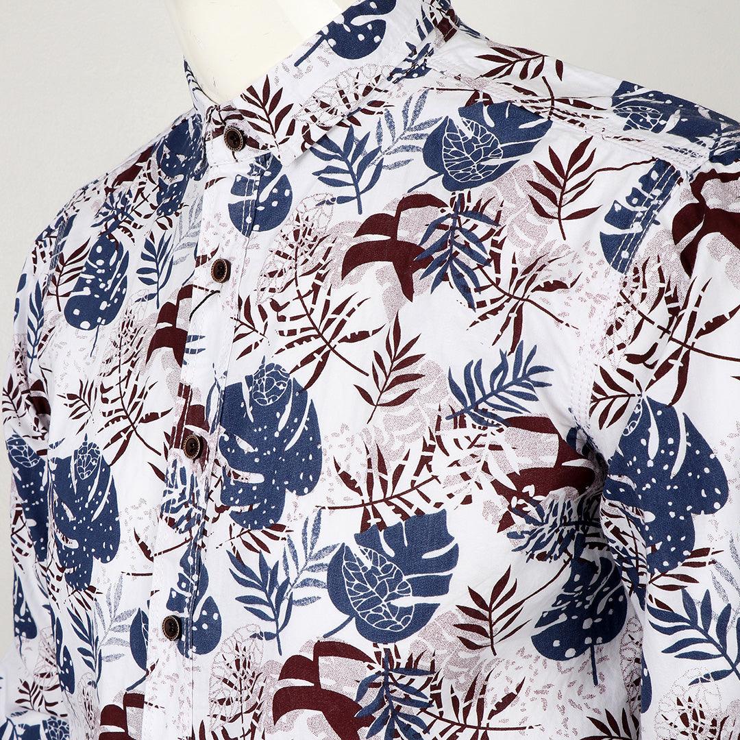 Bajiel Classic Vintage Blue Floral Print Long Sleeve Shirt-Sky Blue - Obeezi
