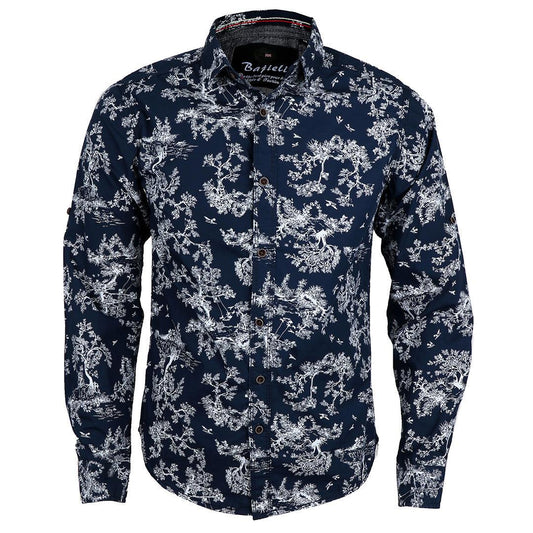 Bajiel Vintage Paisley Cotton multicolor Long Sleeve Regal Shirt-Blue - Obeezi