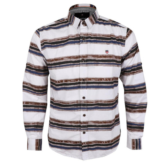 Bajieli Executive White With Brown, Blue, And Black Colored LongSleeve Shirt - Obeezi.com