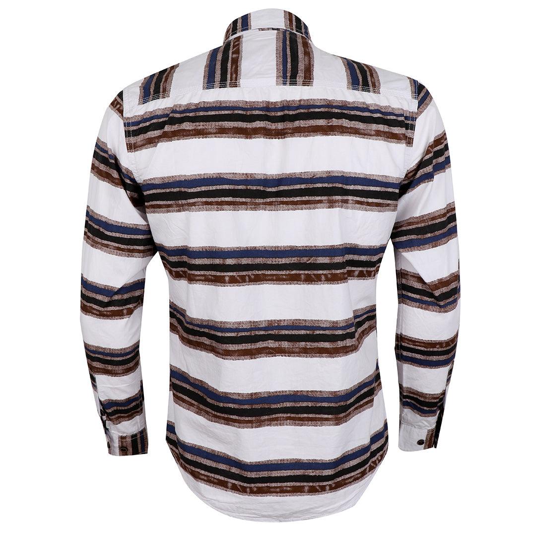 Bajieli Executive White With Brown, Blue, And Black Colored LongSleeve Shirt - Obeezi.com