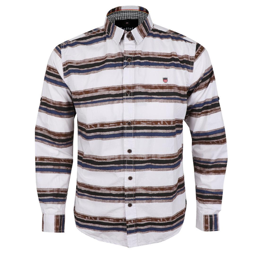 Bajieli Executive White With Brown, Blue, And Black Colored LongSleeve Shirt - Obeezi.com