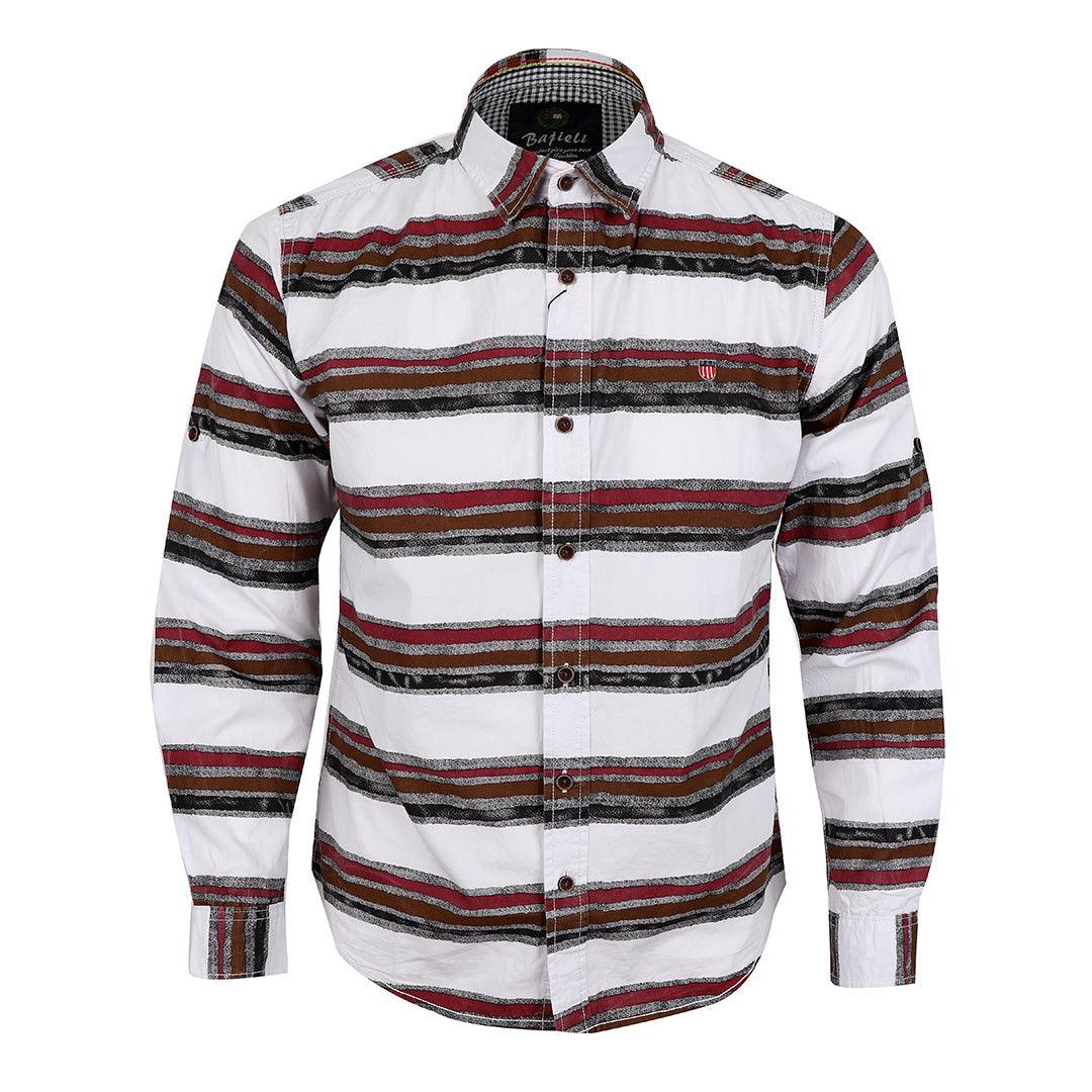 Bajieli Executive White With Wine, Brown, And Black Colored LongSleeve Shirt - Obeezi.com