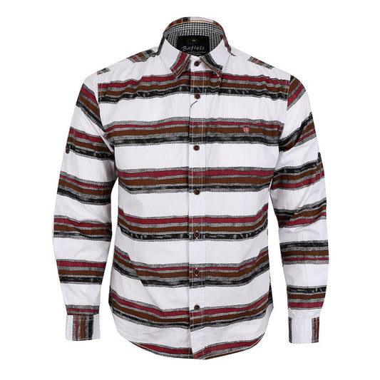 Bajieli Executive White With Wine, Brown, And Black Colored LongSleeve Shirt - Obeezi.com