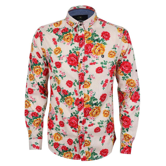 Bajieli Finest Quality Cream Floral Designed LongSleeve Shirt - Obeezi.com