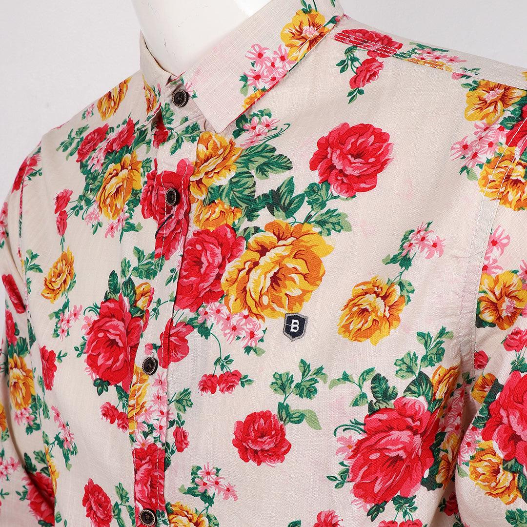 Bajieli Finest Quality Cream Floral Designed LongSleeve Shirt - Obeezi.com