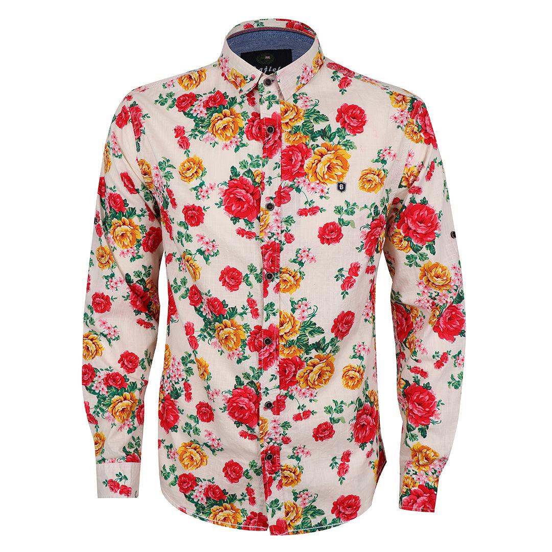 Bajieli Finest Quality Cream Floral Designed LongSleeve Shirt - Obeezi.com