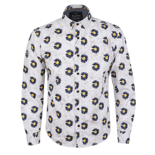 Bajieli Finest Quality Sunflower Designed Shirt-White - Obeezi.com