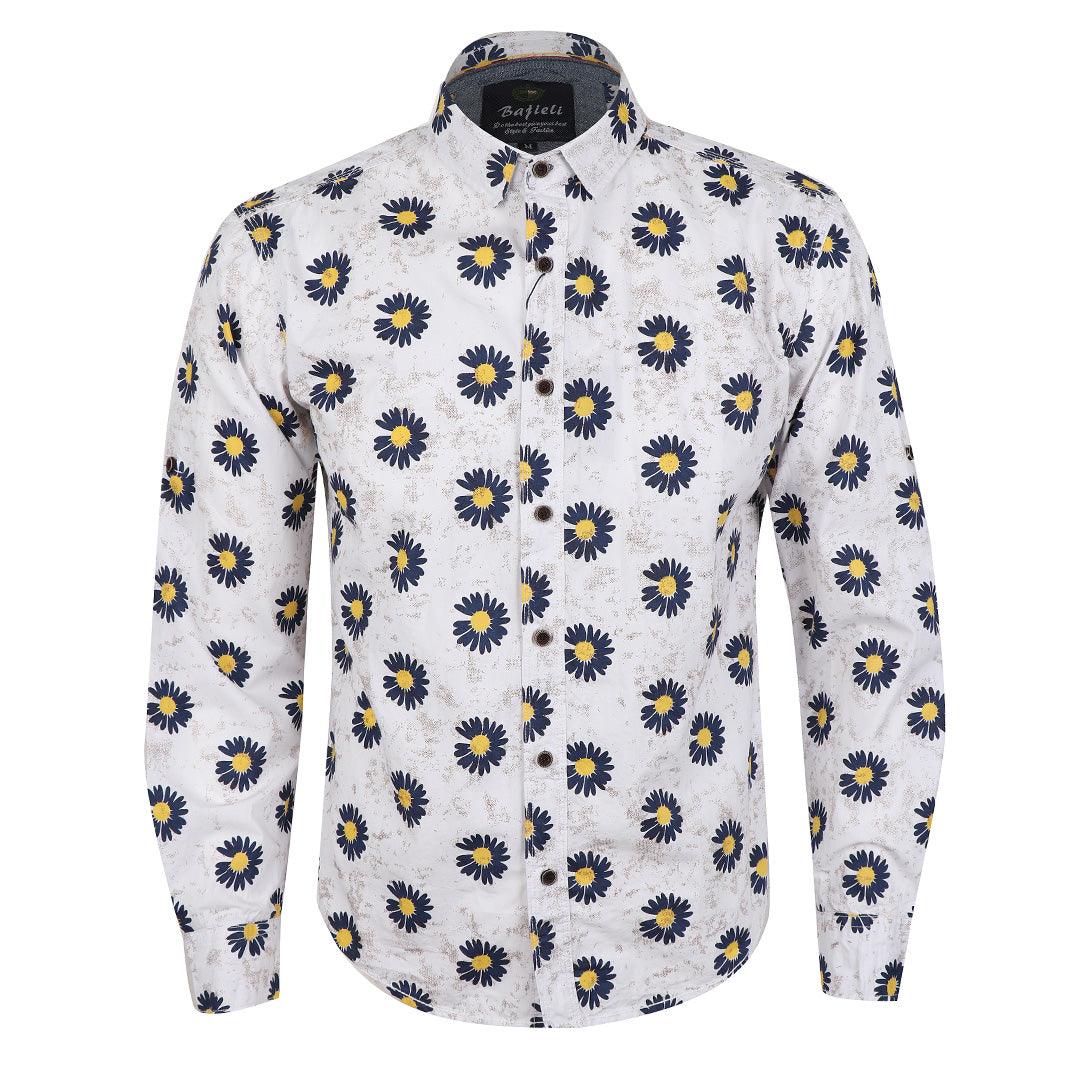 Bajieli Finest Quality Sunflower Designed Shirt-White - Obeezi.com