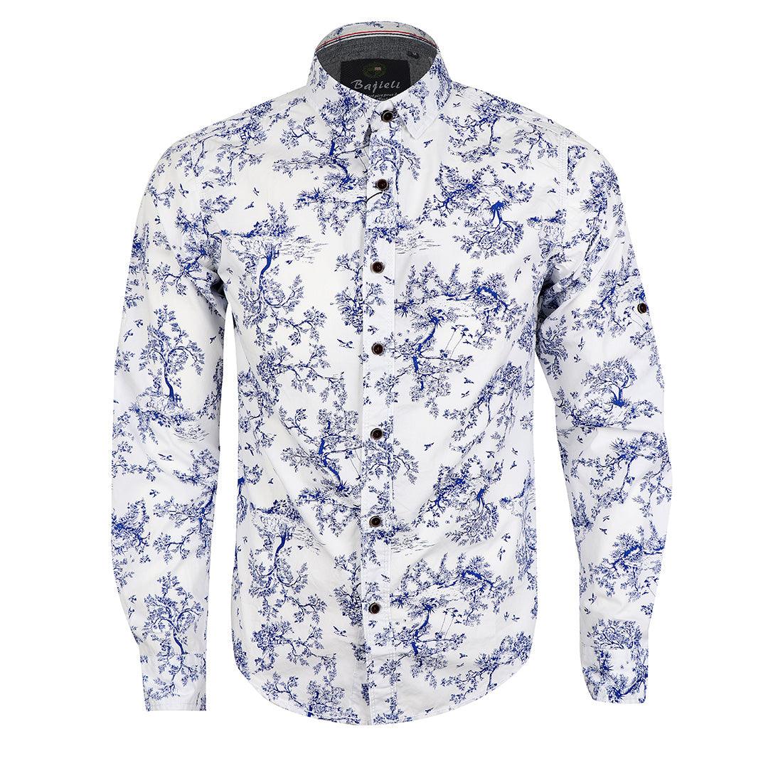Bajieli Finest Quality White And Blue Floral Designed LongSleeve Shirt - Obeezi.com